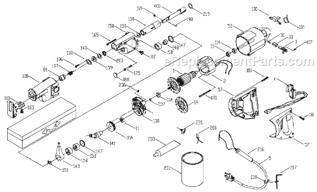 Page A Diagram and Parts List for 9375  Porter Cable Reciprocating Saw